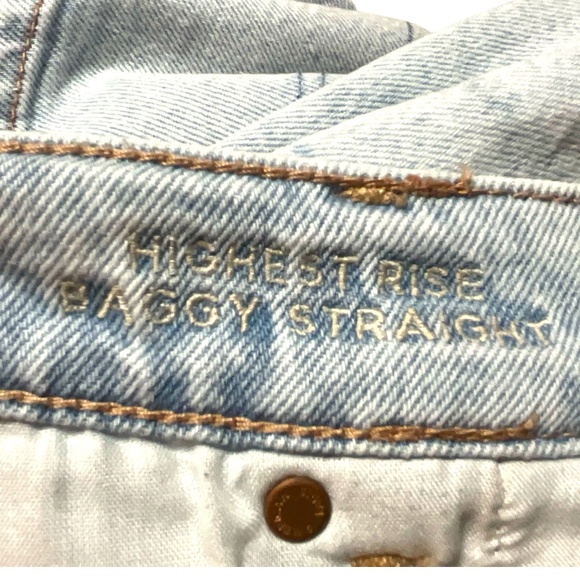 AMERICAN EAGLE Strigid Cotton Highest Rise Baggy Straight X-Over Waist Jeans 16 - Picture 11 of 12